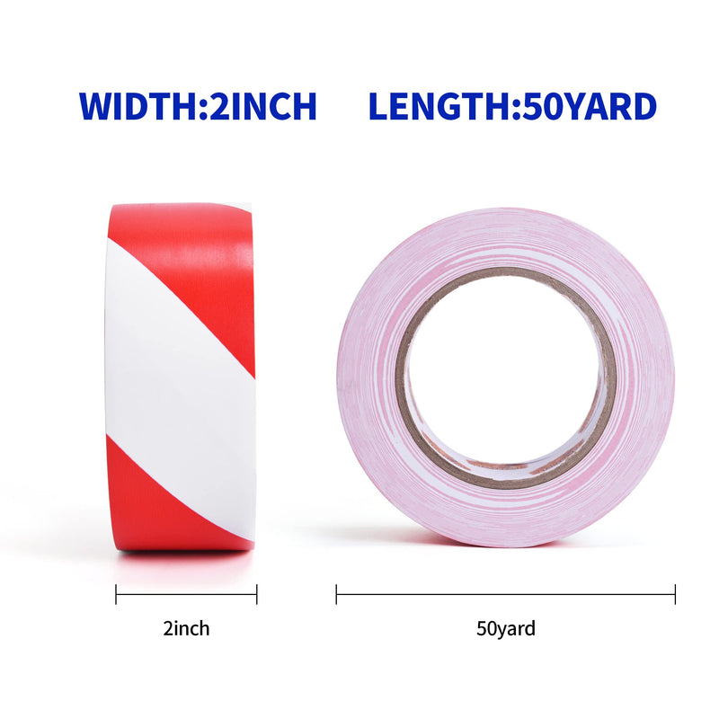 TAPEBEAR Hazard Caution Tape, 2inch x 150 Feet(50yds) Self Adhesive Warning Tape for Steps, High Visibility White&Red Tape for Halloween Outdoor Construction Warning, Crime Scene Barrier, Danger Zone red and white/1roll