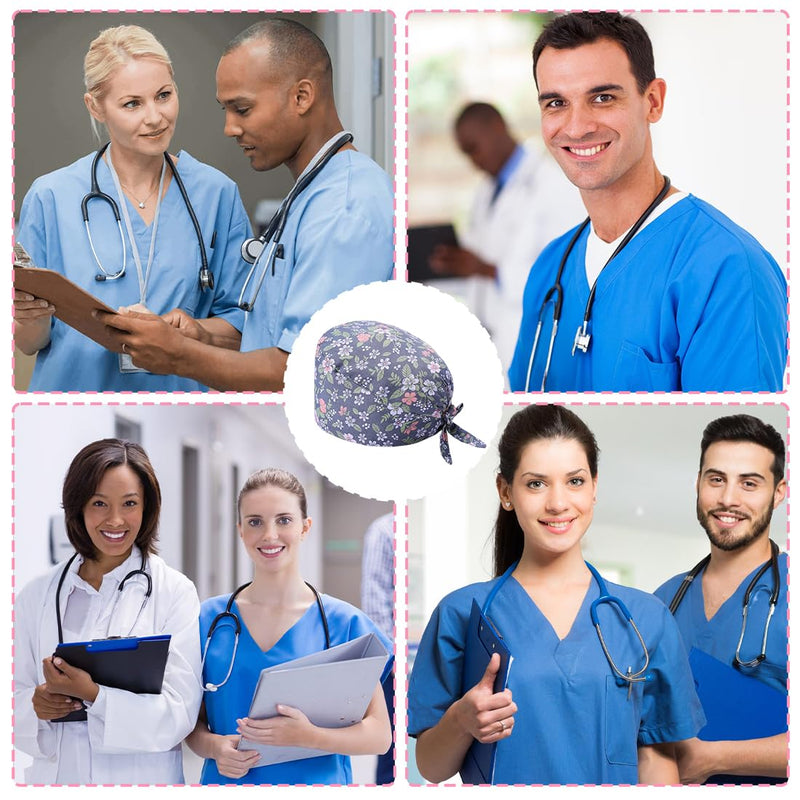 2pcs Surgical Cap Adjustable with Button Work Cap Cotton Print Nurses Cap Unisex Dust Cap for Doctors, Nurses a