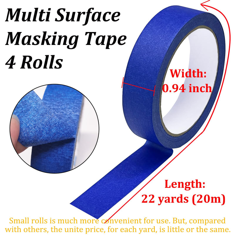 [Australia - AusPower] - 4 Rolls Premium Blue Painters Tape, Masking Tape, Adhesive Paint Tape (88yd=4*0.94in*22yd), Painter's Paper Tape for Wall Painting, DIY Artist Craft Arts, Decoration, Drafting, No Residue,Easy Removal 4 Rolls, 0.94" x 22 Yds 
