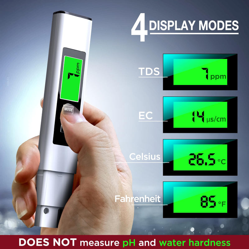 [Australia - AusPower] - 2024 All-New 4 in 1 Tds Meter Digital Water Tester - Accurate and Reliable Turbidity Meters Testing TDS EC & Temp(°C,°F) - 0-9990ppm - Professional Testing for Drinking Water, RO/DI System, etc. White 