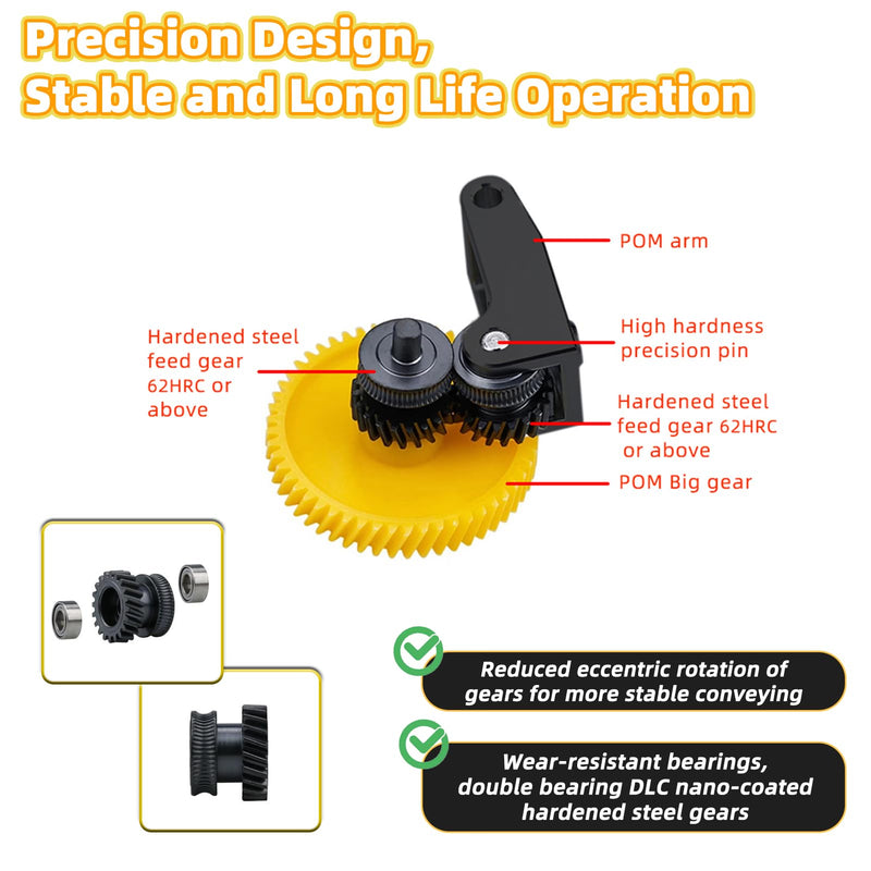 Upgrade P1/X1 Hardened Steel Extruder Helical Gear Accessories Kit, DLC Nano-Coated Hardened Steel Handle Assembly Drive Gear Extruder for Bambu Labs X1C/X1E Carbon P1P/P1S 3D Printers