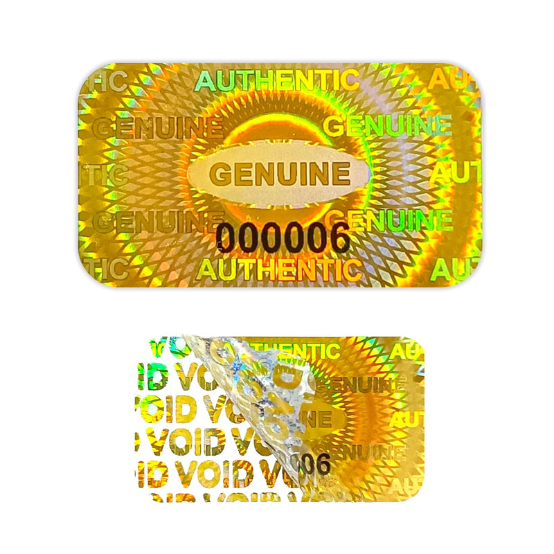 1200 pcs Hologram Tamper Proof Sticker, Security Tamper evident Label, Genuine Authentic Warranty Void Seal Labels with Unique Serial Number (1.2X0.68 inch,Gold) 1.2X0.68",Gold,1200pcs