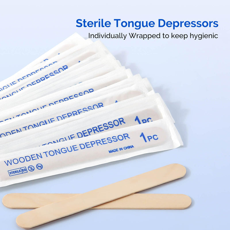 [Australia - AusPower] - JMU Tongue Depressors Sterile 100 Count, 6" Tongue Depressors Wood Individually Wrapped for Medical Popsicle Crafts 6inch-sterile 