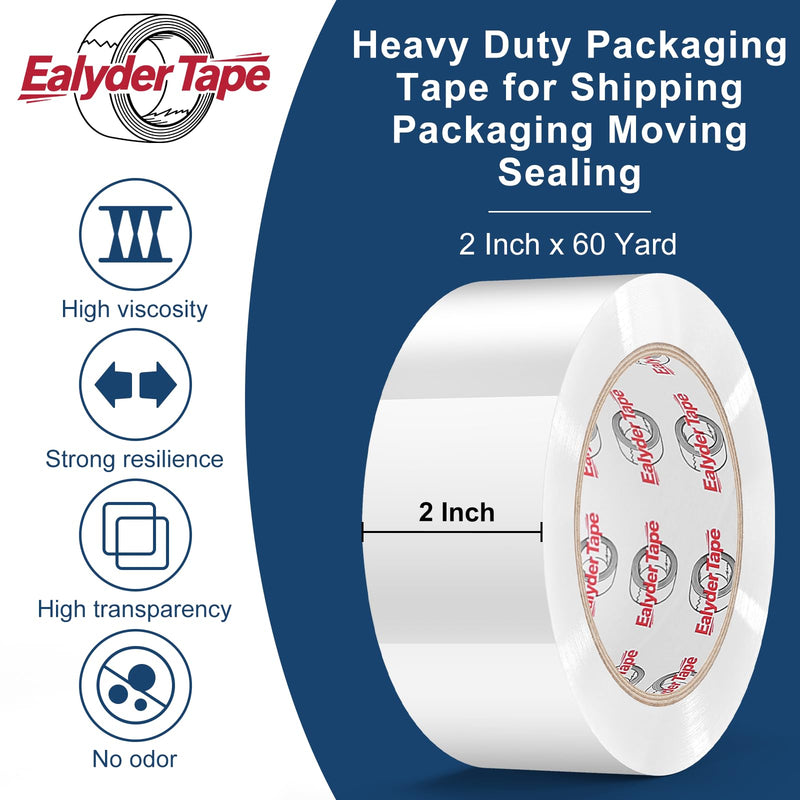 Transparent Packing Tape 2 inch x 60 Yards, 3 Rolls with Dispenser – Clear Heavy-Duty Parcel Tape for Secure Packaging, Total 180 Yards Clear, 3 Rolls - 2In x 60Yd