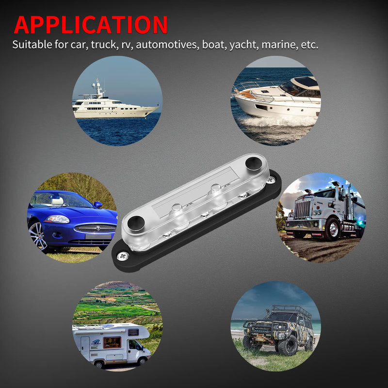 [Australia - AusPower] - DAIERTEK Negative Bus Bar 12V Marine 4 x 5/16" (M8) Terminal Studs 6 x M4 (#8) Terminal Screws Gound Bus Bar Black Negative Power Distribution Block for Automotive Boat Solar System 