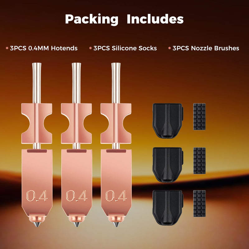 Sovol 3 Packs Upgraded 0.4mm Hotend Nozzles 3D Printer Assembled Extruder Kits for Flashforge AD5X, All Metal Hot End Replacement with Detachable Nozzle, Extra 3PCS Silicone Sock+ 3PCS Nozzle Brush 0.4mm*3