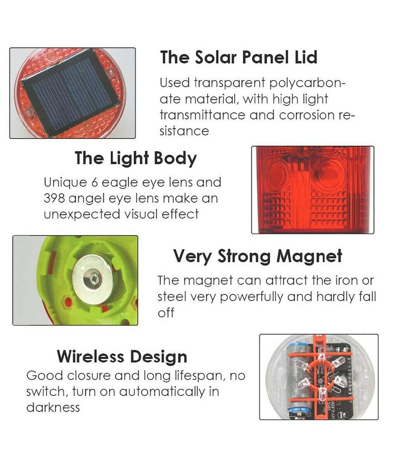 [Australia - AusPower] - Solar Strobe Warning Light, with Strong Magnetic Base High Bright LED Flashing 360° Wireless Control Automatically Turn On Waterproof IP65 for Construction, Traffic, Factory, Safety Sign (Green) Green 