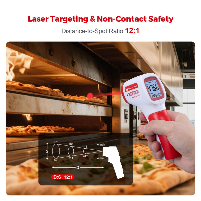 [Australia - AusPower] - Infrared Thermometer for Meat,Laser Temperature Gun,-58~1112°F,DS 12:1 Digital IR Temp Gun with Adjustable Emissivity&High/Low Alarm,LCD Display Thermal Gun for Food Oven Cooking HVAC Red 