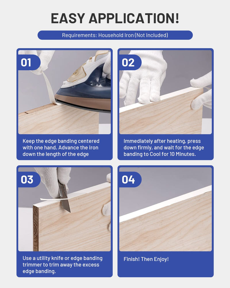 Melamine Edge Banding White 5/8 inch x 25 ft Veneer Edging Easy Application Iron on Edge Banding Tape for Cabinet Plywood Repairs Furniture Restoration 5/8 inch x 25ft 1