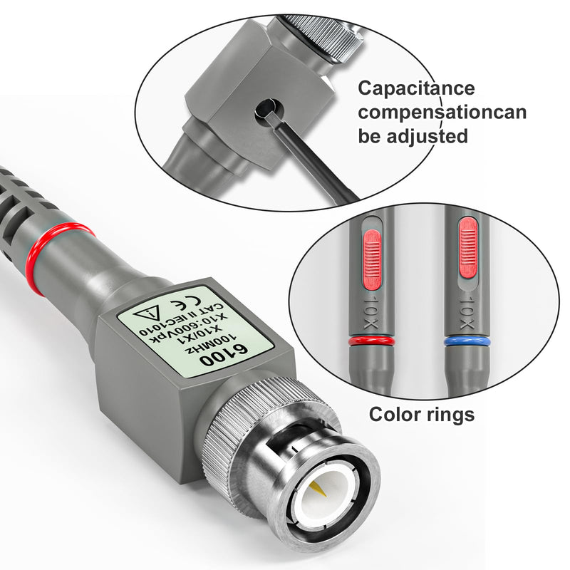 [Australia - AusPower] - Goupchn Universal Oscilloscope Probes with Accessories Kit 100MHz 1X 10X 2 Pack with BNC to BNC, Test Hook, Alligator Clip, Banana Plug Test Leads, Wire Piercing Probe X1/X10 100Mhz 2PCS with 4PCS BNC Test Leads 