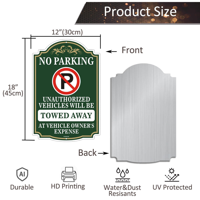 No Parking Sign 2 Pack, 12 x 18 inches, Rust Free .040 Aluminum Private Property Unauthorized Vehicles Will Be Towed Sign UV Protected, Fade Resistant