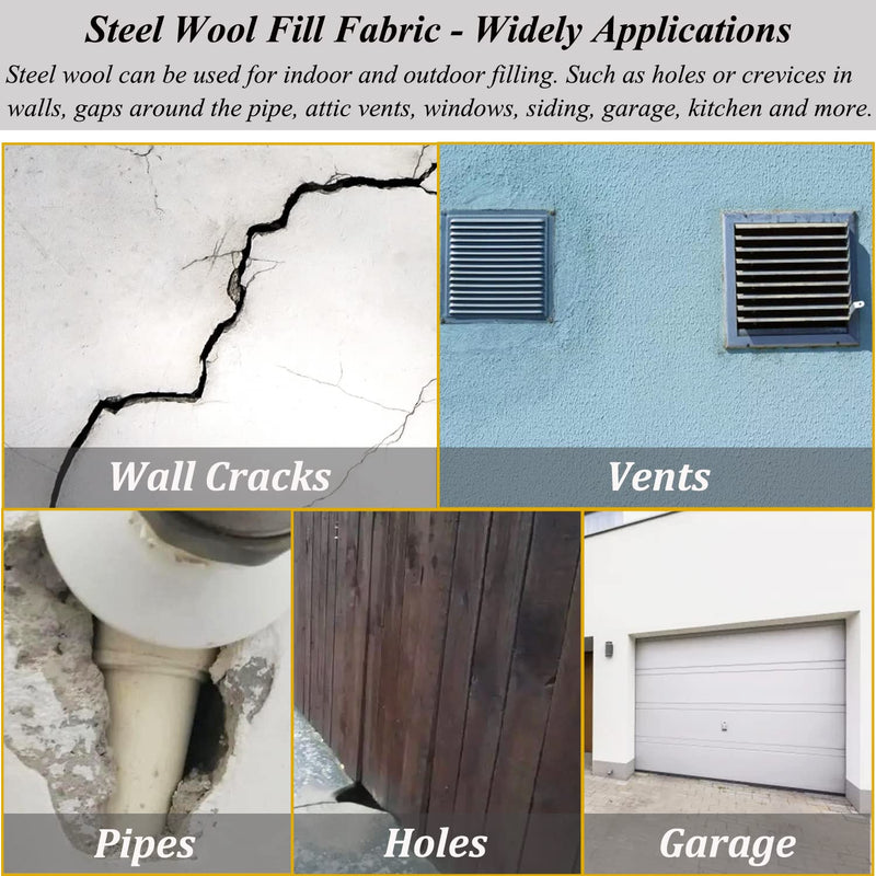 [Australia - AusPower] - 2Pack Steel Wool Pads for Mice Control, Fill Fabric DIY Kit, Coarse Wire Mesh Roll Hole Filler for Mouse, Hardware Cloth Gap Blocker for Holes/Wall Cracks/Pipeline/Siding/Vents in Garden House (13FT) 2-Pack 