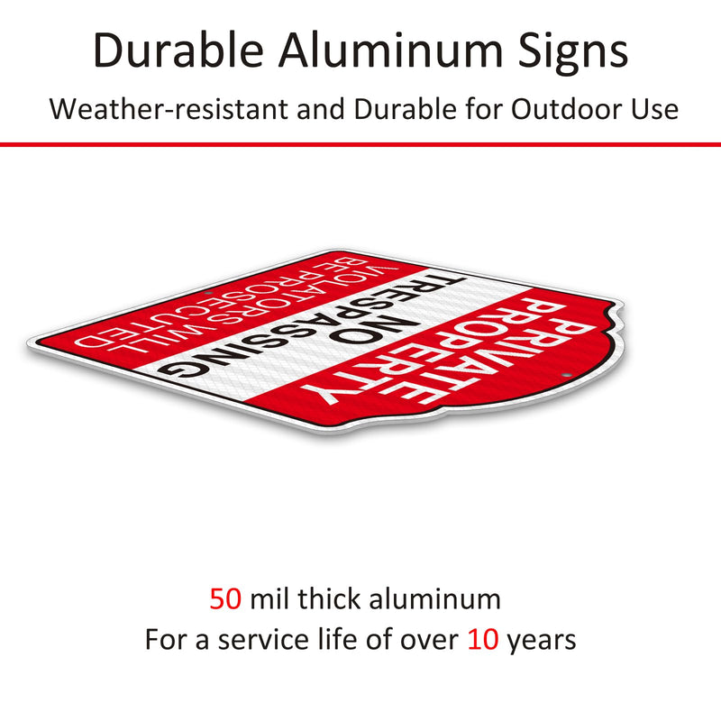 (4 Pack) Reflective Metal Private Property No Trespassing Signs, 12" x 12" Heavy-duty Aluminum Private Property Signs Outdoor, Keep Out Violators Will Be Prosecuted, Weather-resistant