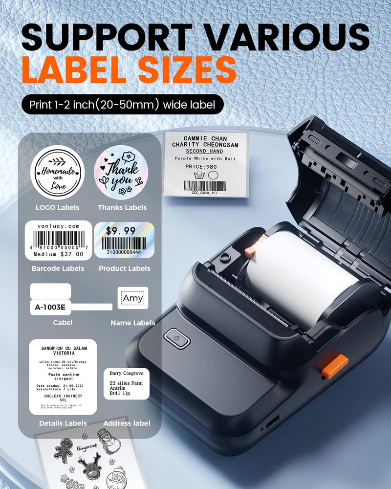 Ponek Label Maker Machine with Tape, M100 Address Barcode Label Printer, Versatile App 4000 Icons and 300 Fonts, Industrial Label Makers for Small Business, Office, Home, School, Safety Label Makers 1 Printer+1 Roll Labels Black