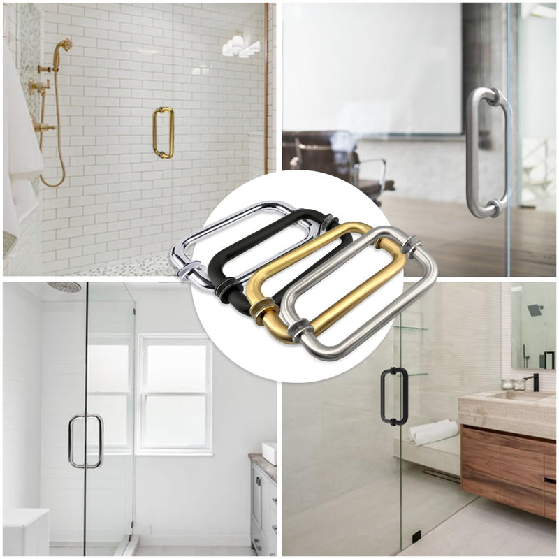 Glass Shower Door Handle, Bathroom Shower Door Replacement Handles, Back to Back 304 Stainless Steel Pull Hardware for Sliding、Frameless Shower Doors Handle (Matte Black, 6 inch) 6" Hole Spacing Matte Black