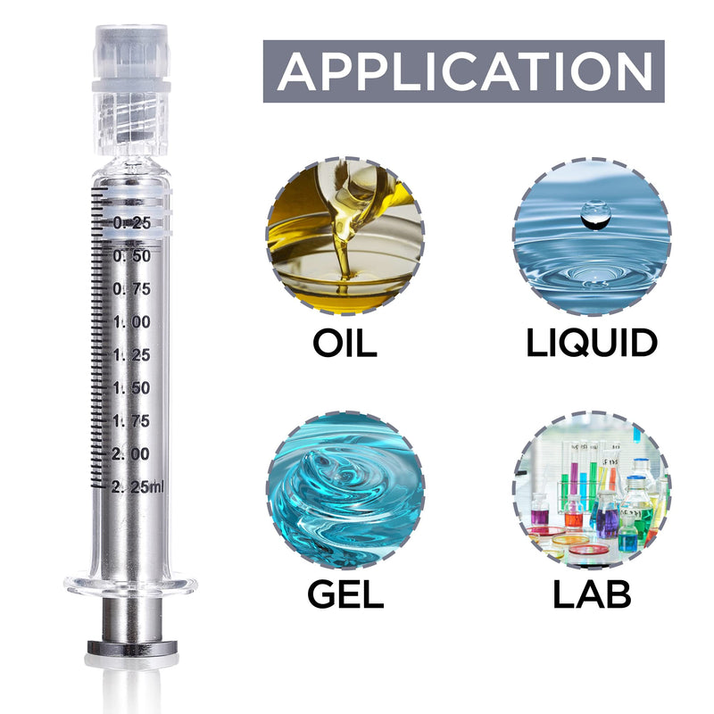 2.25ML Borosilicate Glass Syringe with Silver Metal Plunger | 10 Pack | Anti-Leak Luer Lock Syringe without Needle | Accurate Measuring for Liquid, Glue, Oil w/ Borosilicate Glass Tube