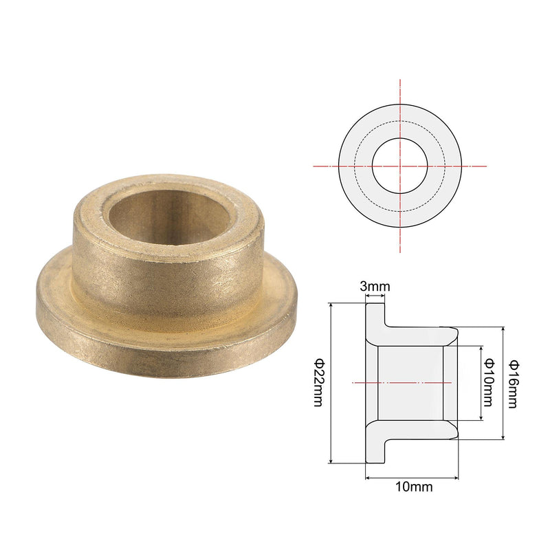 [Australia - AusPower] - uxcell Flange Sleeve Bearings 10mm Bore 16mm OD 10mm Length 22mm Flange Dia 3mm Flange Thickness Sintered Bronze Self-Lubricating Bushing 4pcs 