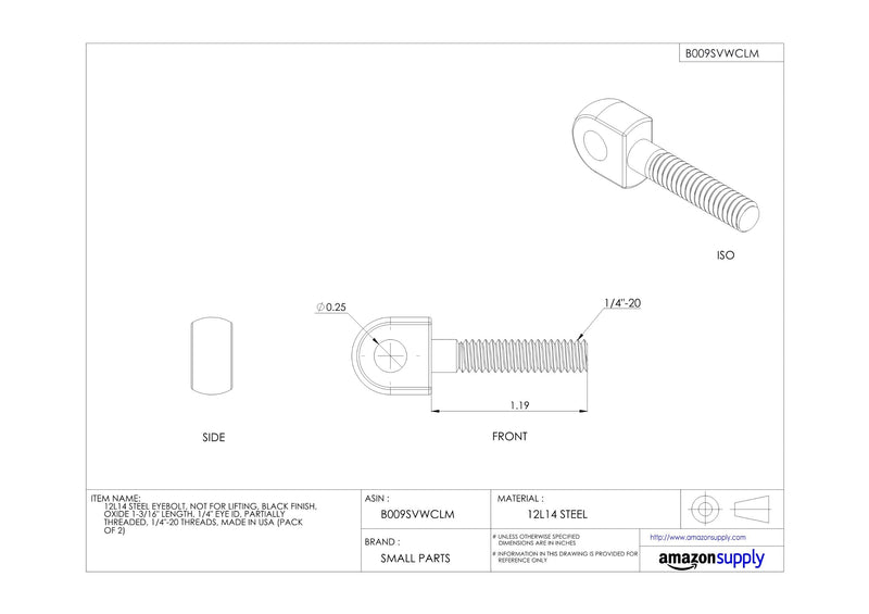 [Australia - AusPower] - Te-Co 43001 Black Oxide 12L14 Steel Latch Bolt, 1/4"-20 TPI, 3/4" Thread Length, 1-3/4" Overall Length (Pack of 2) 1 3/4 Inches Light Duty pounds Unknown modifier Partially Threaded 