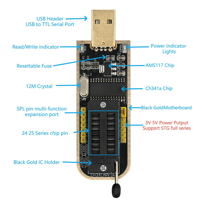 [Australia - AusPower] - 1 Sets CH341A Programmer Compatible with for EEPROM Programmer 24 25 Series Kit（CH341A + SOIC8 Clip + 1.8V Adapter + SOIC8 Adapter） 