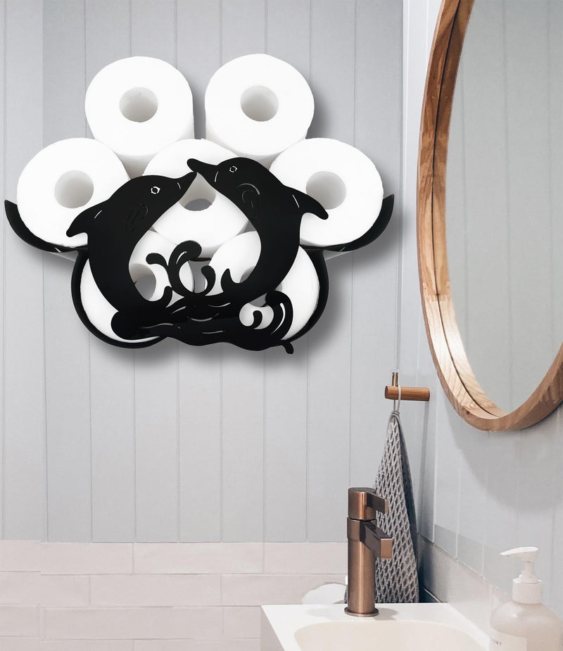 Dolphin Wall-Mounted Toilet Paper Holder: Stylish Bathroom Storage for 8 Rolls, Decorative Metal Design, Corrosion Resistant, Easy to Assemble, Space-Saving & Whimsical Dolphin Accent Dolphin B