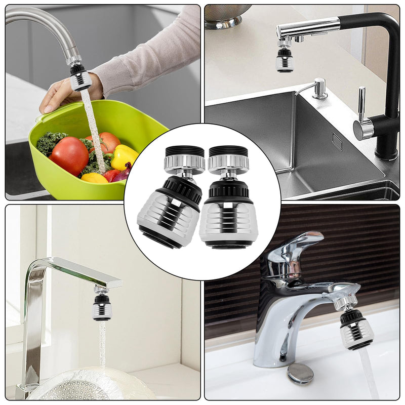 [Australia - AusPower] - Pack of 2 Kitchen Tap Attachments, 360° Tap Aerator Attachment, 2 Modes Tap Aerator with Adapters, Tap Strainer for (Silver) 