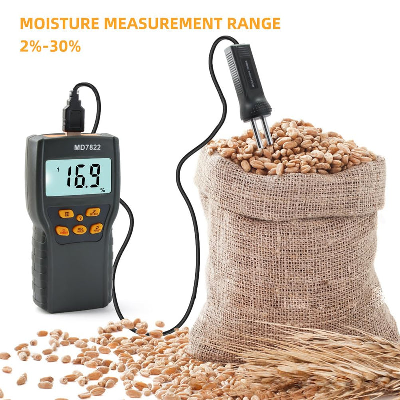 [Australia - AusPower] - Detector, Professional Digital MD-7822 Tester, Meter Portable Water Content Analyzer for Tea Corn Straw Bran Soybean Meal Grains 