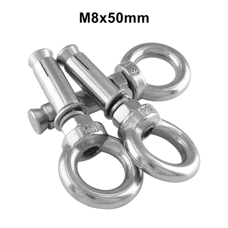 [Australia - AusPower] - 5PCS M8 x 50mm Ring Lifting Expansion Eyebolt Bolt Screw, 304 Stainless Steel Wall Concrete Brick Anchor Bolt 
