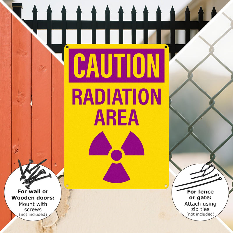 4 Pack Caution Radiation Area Signs 10 x 7 Inch Rust-Free Aluminum OSHA Sign with Symbol UV Protected Industrial Radioactive Warning Signs for Business Construction Site Warehouse