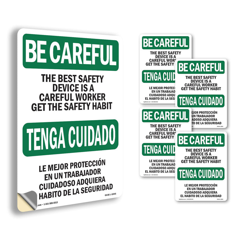 Safety Device Careful Worker Bilingual OSHA Be Careful Vinyl Decal Label 14 Inch x 10 Inch - 5 Pack 5 Pack of 14" x 10"