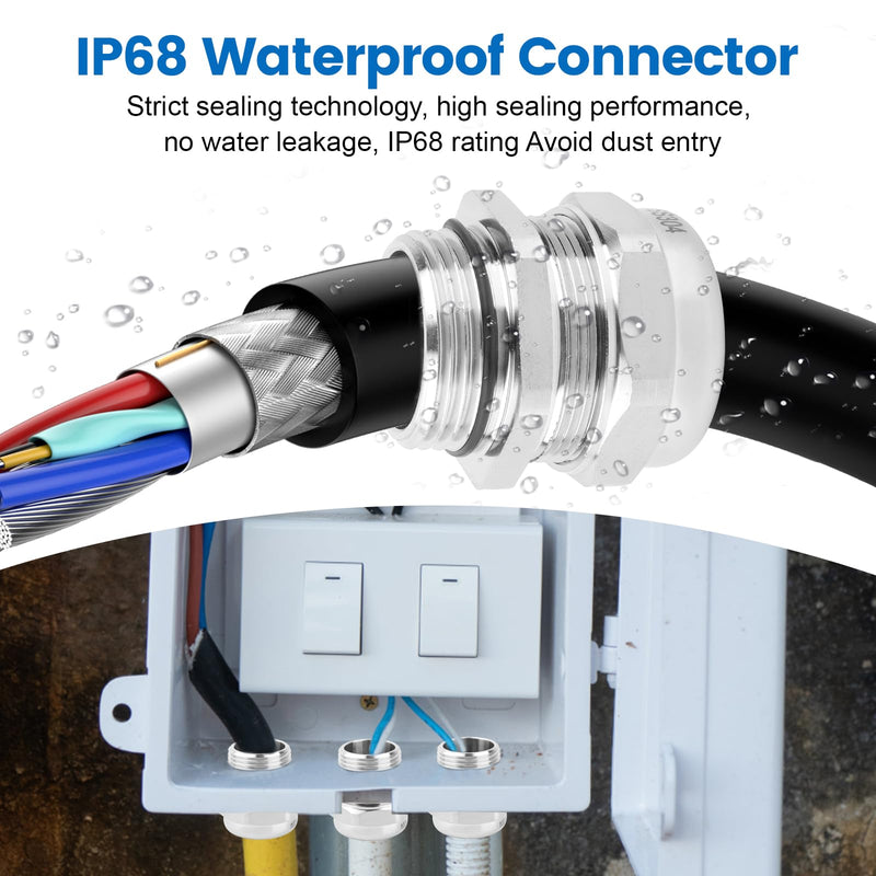 [Australia - AusPower] - 2 Pcs 1/2" NPT Stainless Steel Waterproof Cable Gland, IP68 Waterproof Adjustable Cable Glands, Strain Relief Cord Grip Connectors with Gaskets and Locknut for 6-12mm Cable Diameter 