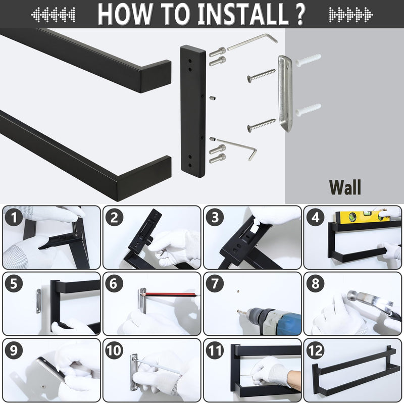 Alise 16 Inch Double Towel Bars for Bathroom Wall Mount,Bathroom Towel Holder Double Towel Racks for Bathroom Lavatory,SUS304 Stainless Steel Towel Rail Towel Hanger for Walls,Matte Black 16-Inch(2-Bars) Matte Black