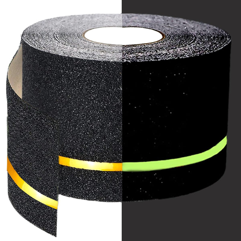 4" X 30" 10 Pack Anti Slip Stair Tread with Reflective Yellow Stripe Non Skid Tape Premium Grip Non Slip Tape Black High Traction Adhesive for Stairs Step Indoor/Outdoor (4" X 35Ft, 1)