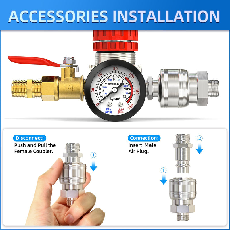 [Australia - AusPower] - MEANLIN MEASURE 1/4 Inch Air Compressor Regulator with Gauge, 0-180 PSI Air Gauge Regulator Inline for Air Compressor and Pneumatic Tools (Four-way valve) 1/4" NPT (Four-way valve) 