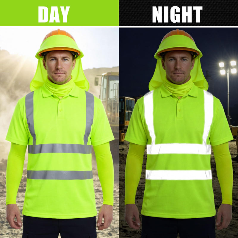 Chicingyou 8 Pcs Safety T-shirt Class 3 High Visibility Reflective Full Brim Hard Hat Hat Mesh Sun Visor Neck Shade Sleeves Lime