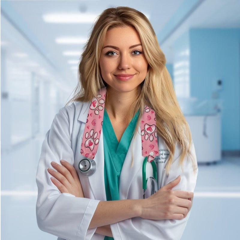 [Australia - AusPower] - LedBack Nurses Stethoscope Protective Covers Hearts Stethoscope Accessories 2 Pack Stretchy Slim Stethoscope Sleeves Pink Dog Paws Washable Stethoscope Sleeve for Healthcare Workers Pink Dog Paws Hearts 