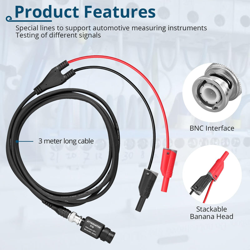 [Australia - AusPower] - Oscilloscope Accessories Probes Kit BNC Connecter Automotive Test Leads– 20:1 Attenuator,Back Probe Pins & 3M BNC to Banana Cable – Heavy-Duty Test Leads for Car Diagnostics,Sensor Testing 