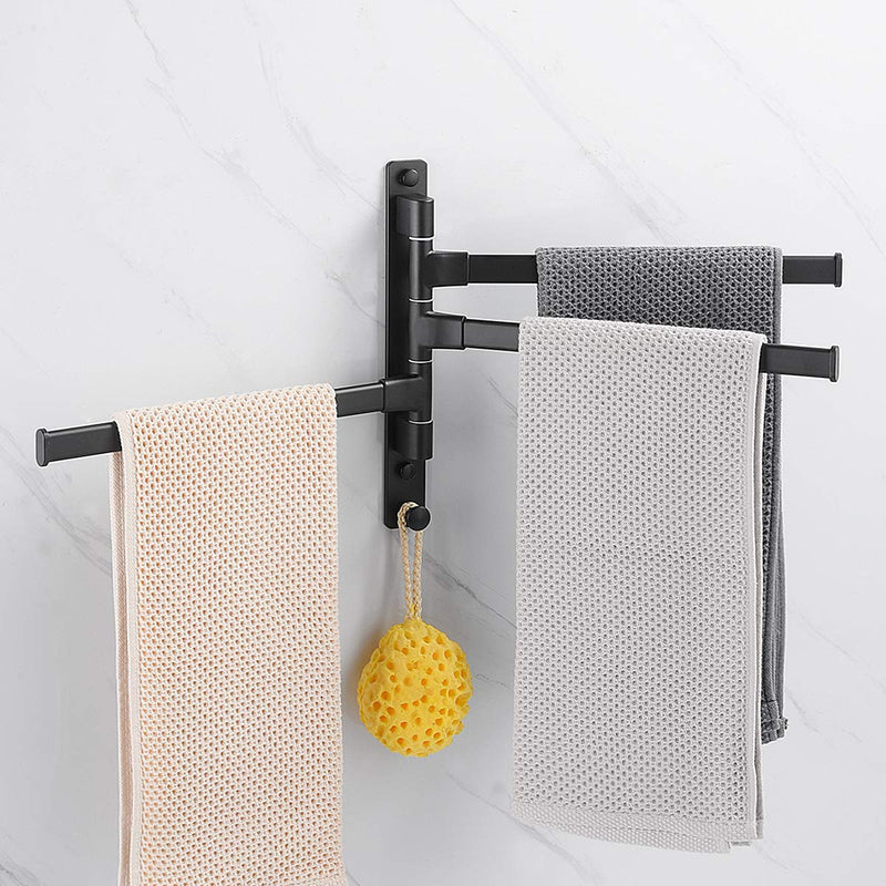 Swivel Hand Towel Bar Bathroom Swing Hanger Towel Rack Holder Matte Black Finish, Wall Mounted, 3-Arm