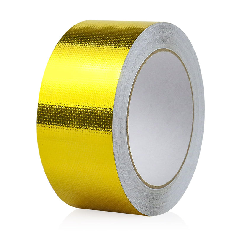 BOMEI PACK Adhesive Gold Aluminum Foil Heat Shield Tape Barrier 2inch x 66ft, Fiberglass Thermal Insulation Reflective Material High Temp Protection,1 Pack