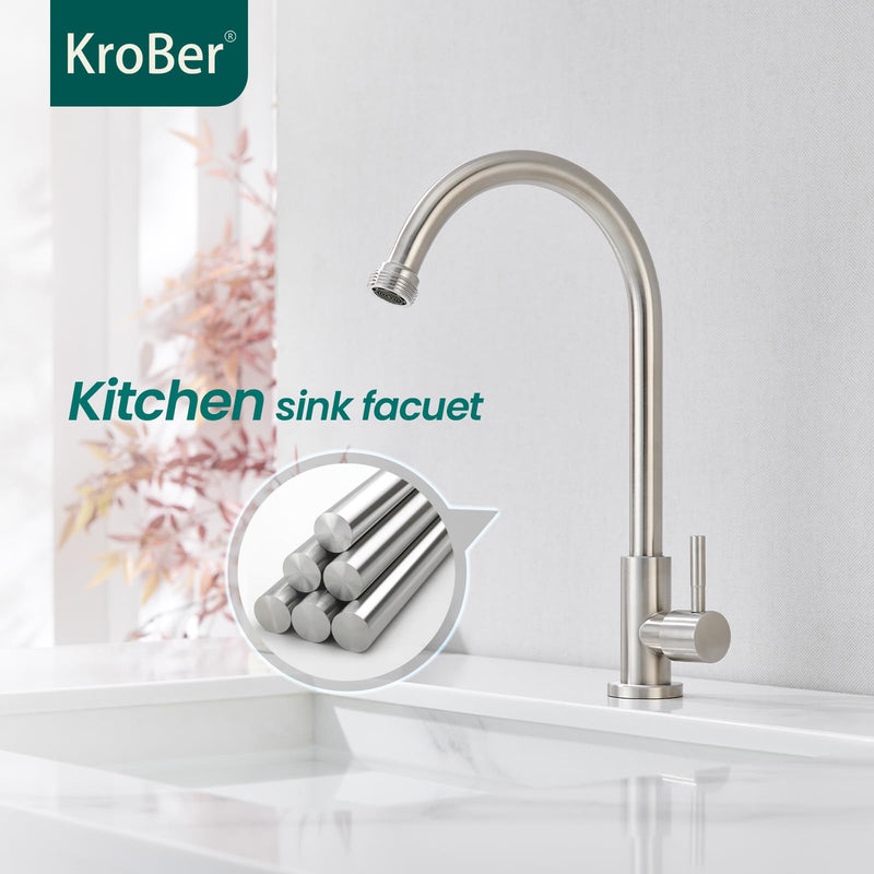 Cold Water Faucet Only – Brushed Nickel Stainless Steel Single Hole Faucets High Arc Utility Sink Faucet for Laundry, Outdoor, 3/4'' Thread End Garden Hose Adapter