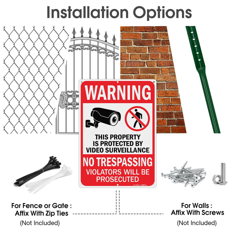 GicnKeuz Large Video Surveillance Signs, 14x10 Inches No Trespassing Sign Private Property Sign, Rust Free.40 Reflective Aluminum, Weather Resistant, Waterproof, Fade Resistant, 6 Pre-drilled Holes (4 Pack) 4 Pack