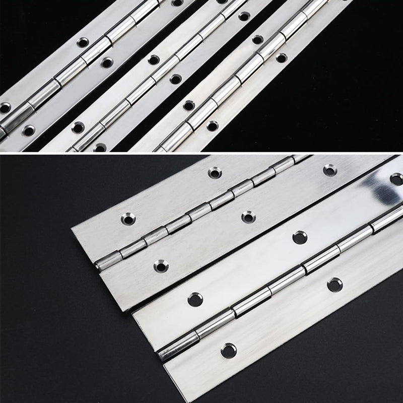 [Australia - AusPower] - 12 Inch Continuous & Piano Hinges, 2Pcs Stainless Steel Continuous Hinge with Holes, Heavy Duty Polished Stainless Piano Hinges for Boats Cabinets Storage Box, 24 Screw Included (Silver) 