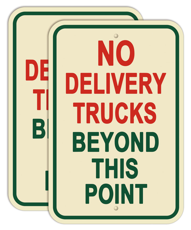 2 Pack No Delivery Trucks Beyond This Point Sign,12×18 Inches No Trucks Warning Road Signs Metal Sturdy Free Rust Aluminum No Deliveries Sign,Weatherproof,Outdoor Use,Easy to Install