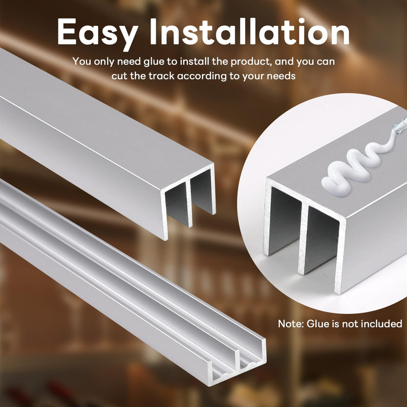 Metal Sliding Door Track Set for 1/4" Thick Panels Glass Cabinet Door Window Sliding Track, Size 36 x 0.79 inches (Silver) 36in-1set Silver