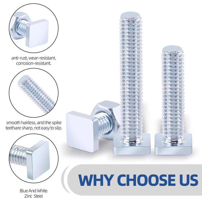 [Australia - AusPower] - Glarks 90pcs M6 x 10/12/16/20/25/35MM Square Head Bolt Kit, Zinc Plated Fully Thread Carbon Steel Grade 4.8 Square Machine Screws Bolt with Hex Nut for Machinery Electrical Connections Construction 