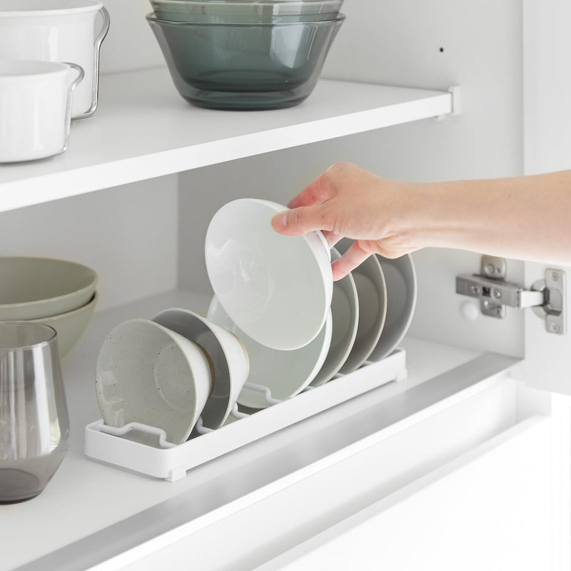 Yamazaki 1371 Tower Bowl Storage S White Steel Minimalist 32 x 8.6 x 2.2 cm (L x W x H) | Steel, with non-slip silicone feet, organizer for shelves and drawers, 8.6 x 32 x 2.2 cm, Japanese design