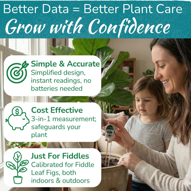 [Australia - AusPower] - Houseplant Resource Center Fiddle Leaf Fig 3-in-1 Soil Moisture Meter for Plants – Best Indoor Plant Water Meter for Potted Houseplants - Light & Moisture Sensor Probe for Optimal Growth 