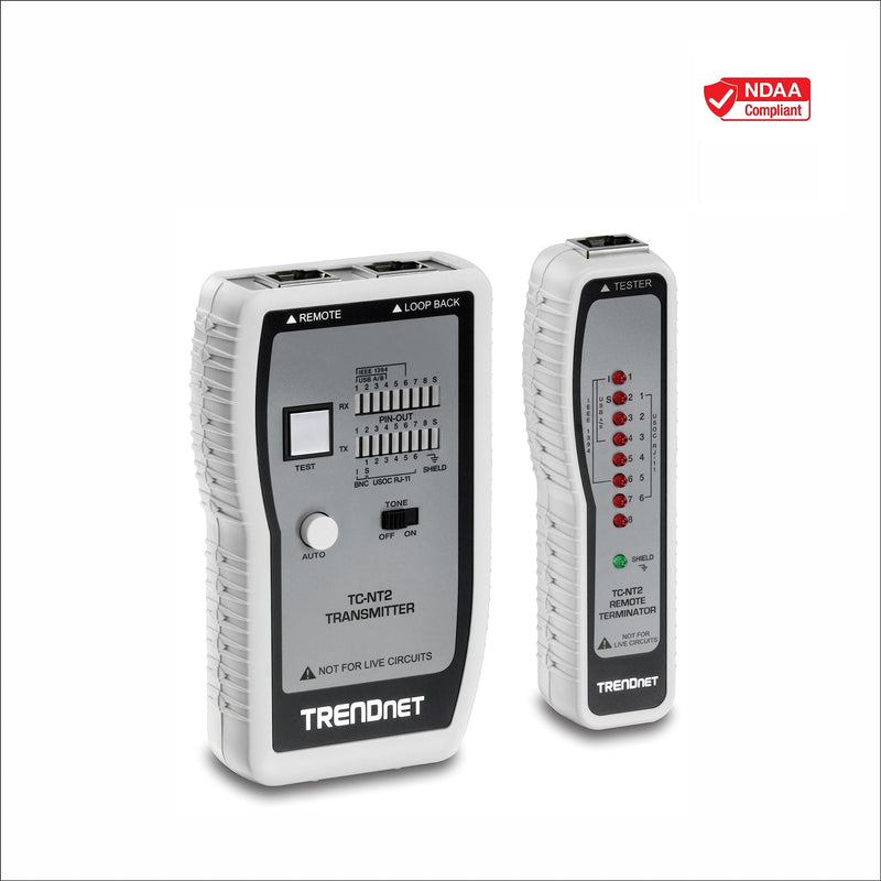[Australia - AusPower] - TRENDnet Network Cable Tester, Tests Ethernet, USB and BNC Cables, Accurately Test Pin Configurations up to 300m (984 ft), Local and Remote Testing, Includes BNC to Ethernet Converters, White, TC-NT2 Network Cables Tester 