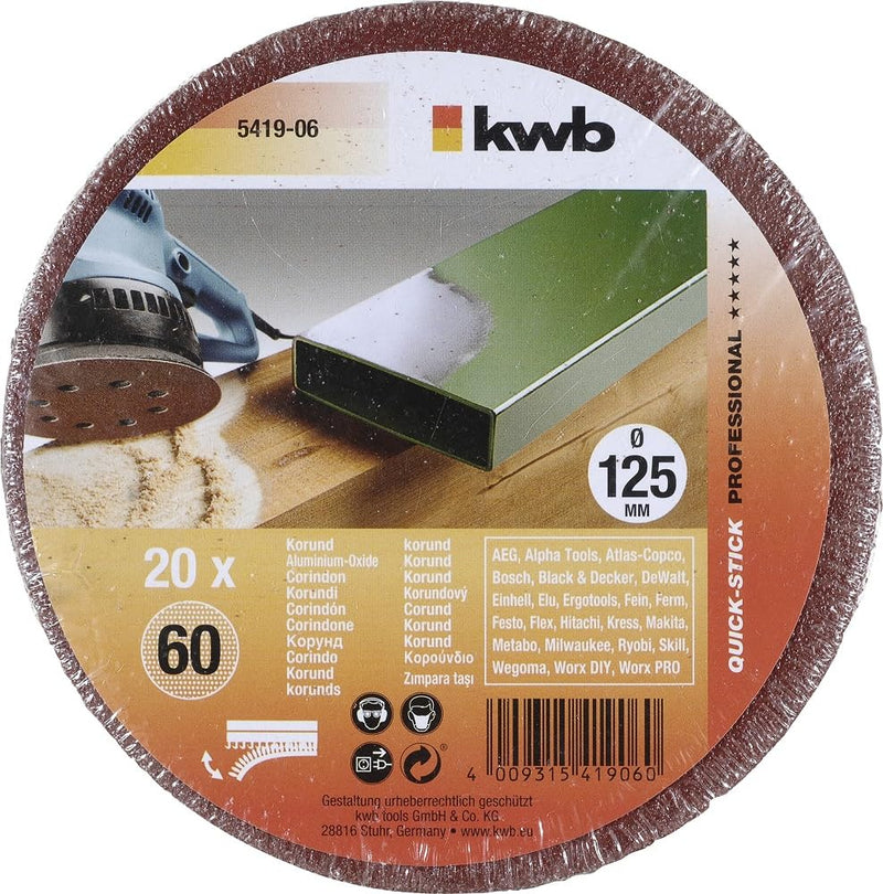 [Australia - AusPower] - KWB Quick Self Stick Sanding Pads, Wood and Metal 125 mm Diameter, hole-punched 5419 – 06 Scheiben - Sparpack Diameter: 125 mm K-60 
