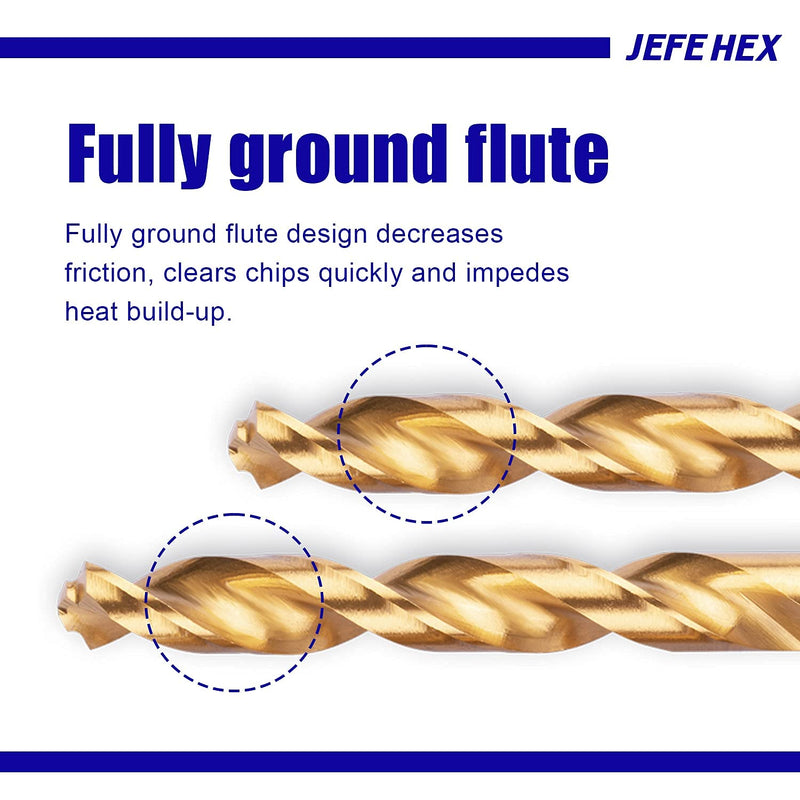 JEFE HEX 5/16" Hex Shank Titanium HSS Twist Drill Bits, 135 Degree Easy Cut Split Point Drill Bit for Steel, Copper, Aluminum, Zinc Alloy, Wood and Plastics, Packed in a Tube. (Pack of 6) 5/16" (6 pcs)