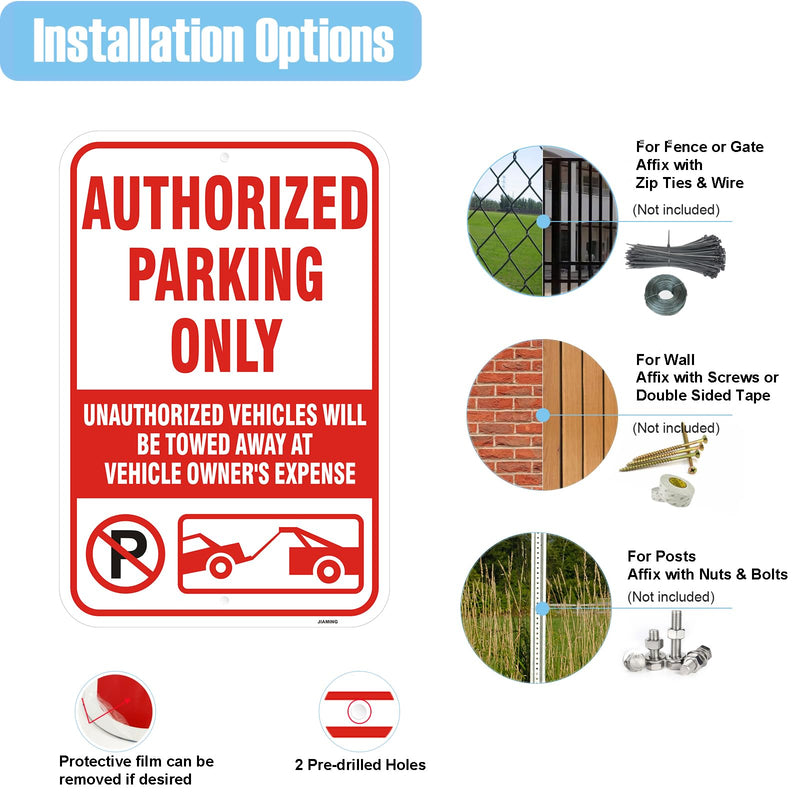 2 Pack Authorized Parking Only Signs - Unauthorized Towed At Owner's Expense.18x12 Inch Reflective Rust-Free Aluminum, Weatherproof & UV Protected, Easy to Mount for Business & Property Use